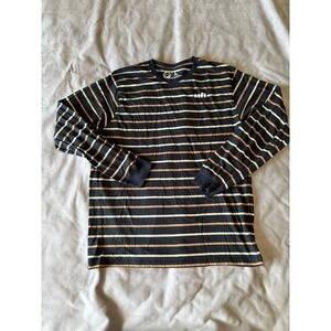 Neff Mens Long Sleeve Striped T-Shirt Black Tan Gold Skate Logo Size Large